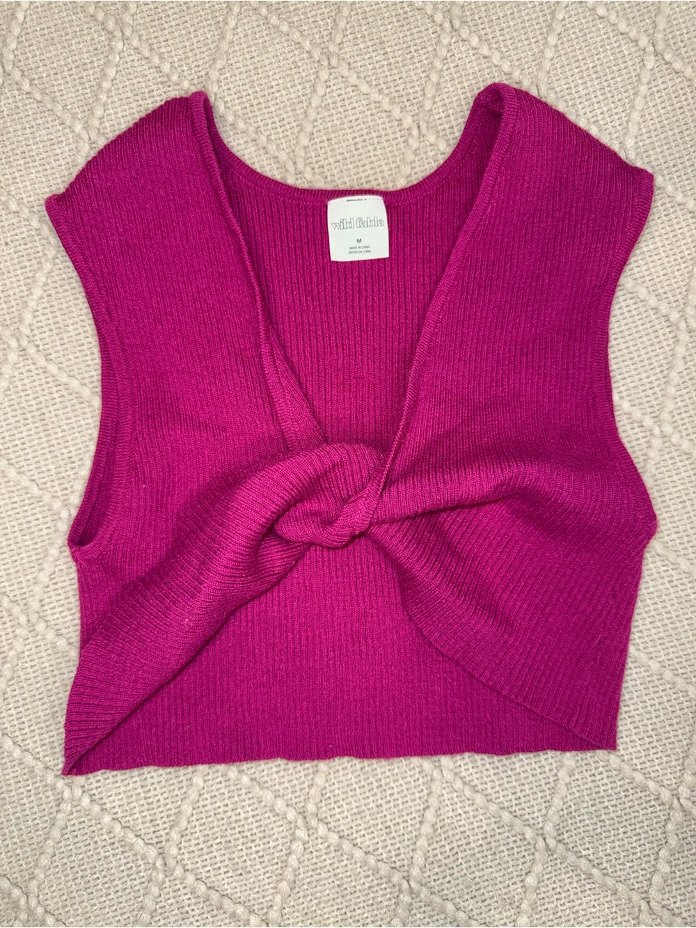 wild fable Fuchsia Twist-Front Ribbed Sweater Crop Top M